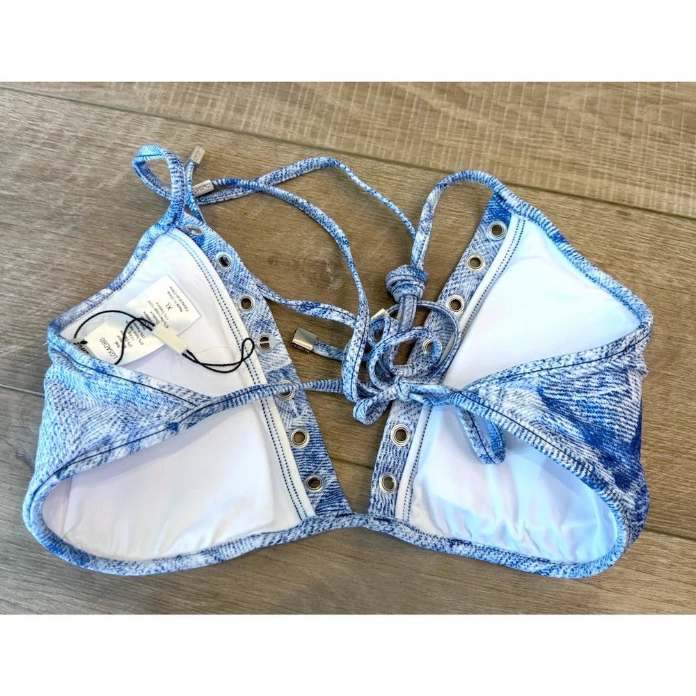 NEW L'AGENCE ANNABELLE DENIM TRIANGLE BIKINI SWIMSUIT SWIM TOP SZ XL